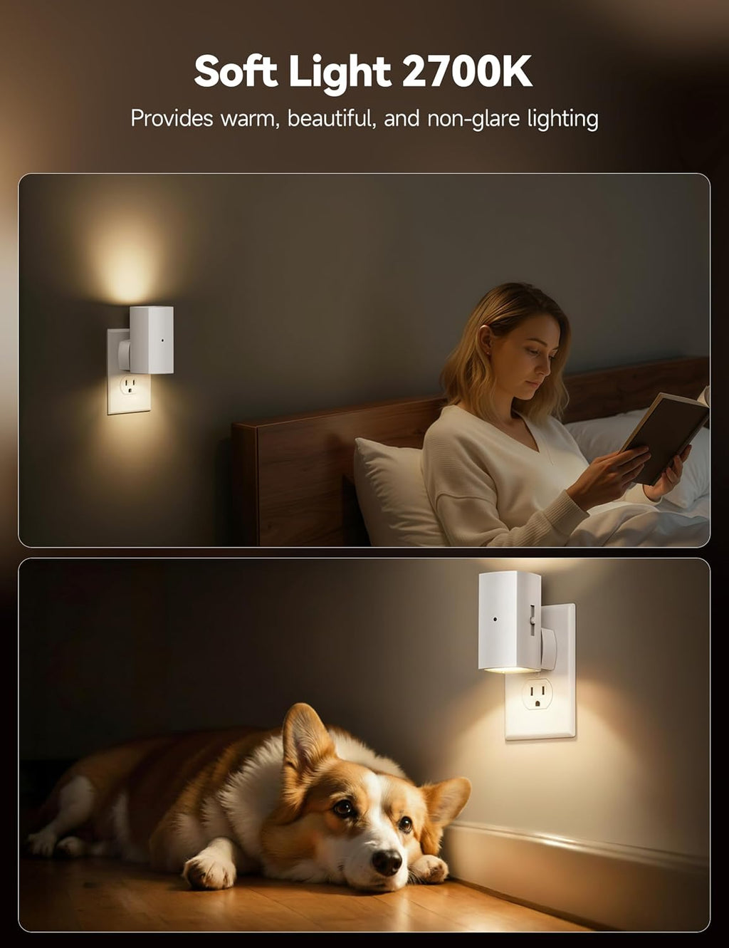 Brightown 2 Pack White Night Lights Plug into Wall, Modern Night Light with Rotating Plug, Dusk to Dawn Sensor, 0-100LM Stepless Dimming…