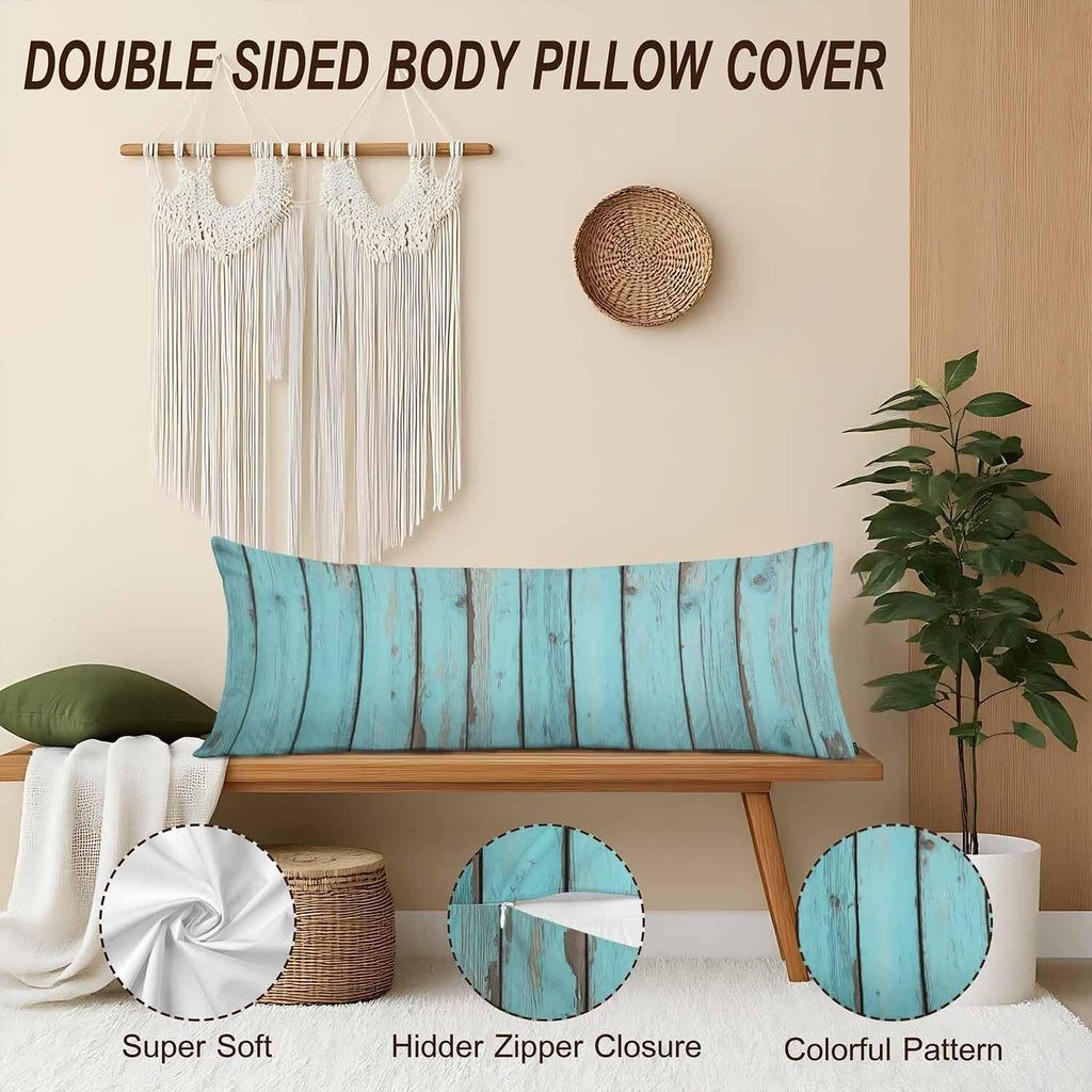 Blue Wood Body Pillow Pillowcase Turquoise Wooden Teal Farmhouse Body Pillow Cushion Covers, 20x54 Inch Bedding Body Pillows Protector…