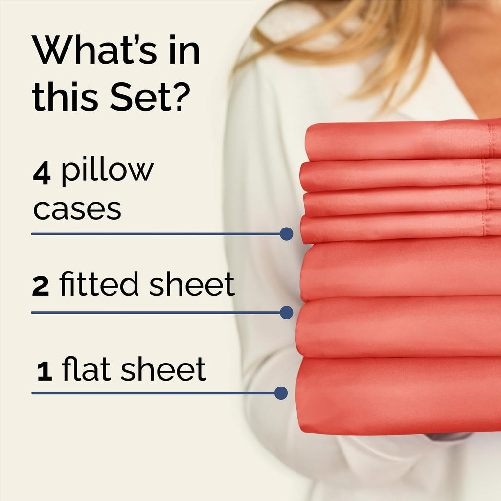 Split King 7 Piece Sheet Set - Comfy Breathable & Cooling - Hotel Luxury Bedding for Women, Men, Kids, Teens & Children - 1 Flat & 2…