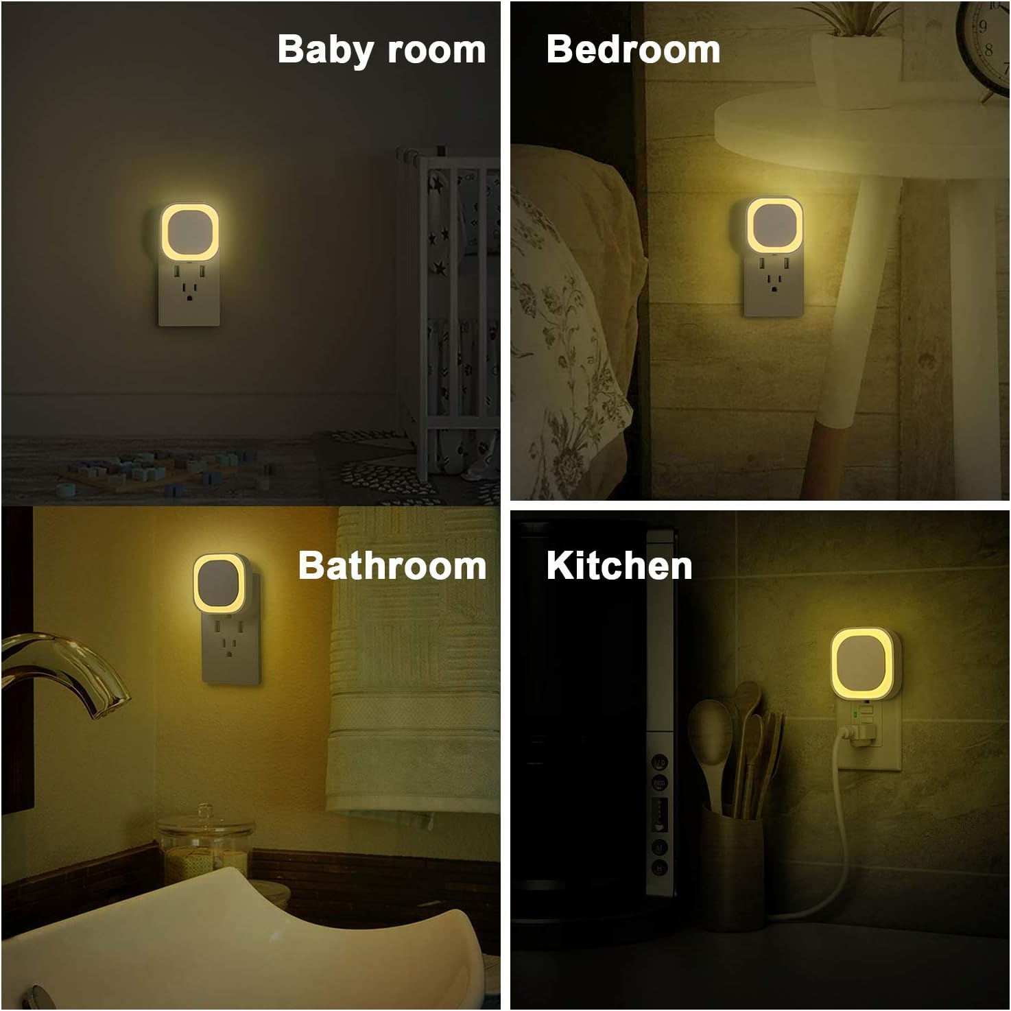 Yunlex 2 Pack Warm White Night Light, Gentle Eye-comfort with Dimmable Soft Glow & Indirect Reflection, Auto Dusk to Dawn Sensor, Plug in…
