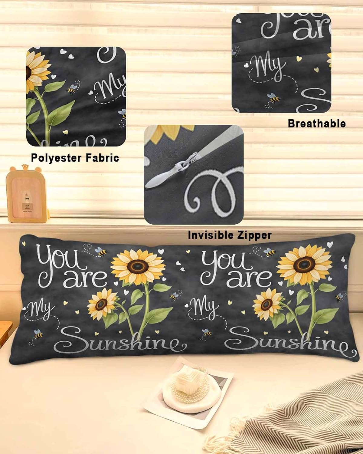 Rgaienmelw You Are My Sunshine Long Body Throw Pillow Covers 20x60 Inches, Rectangle Decorative Pillowcase with Zipper, Yellow Sunflow…