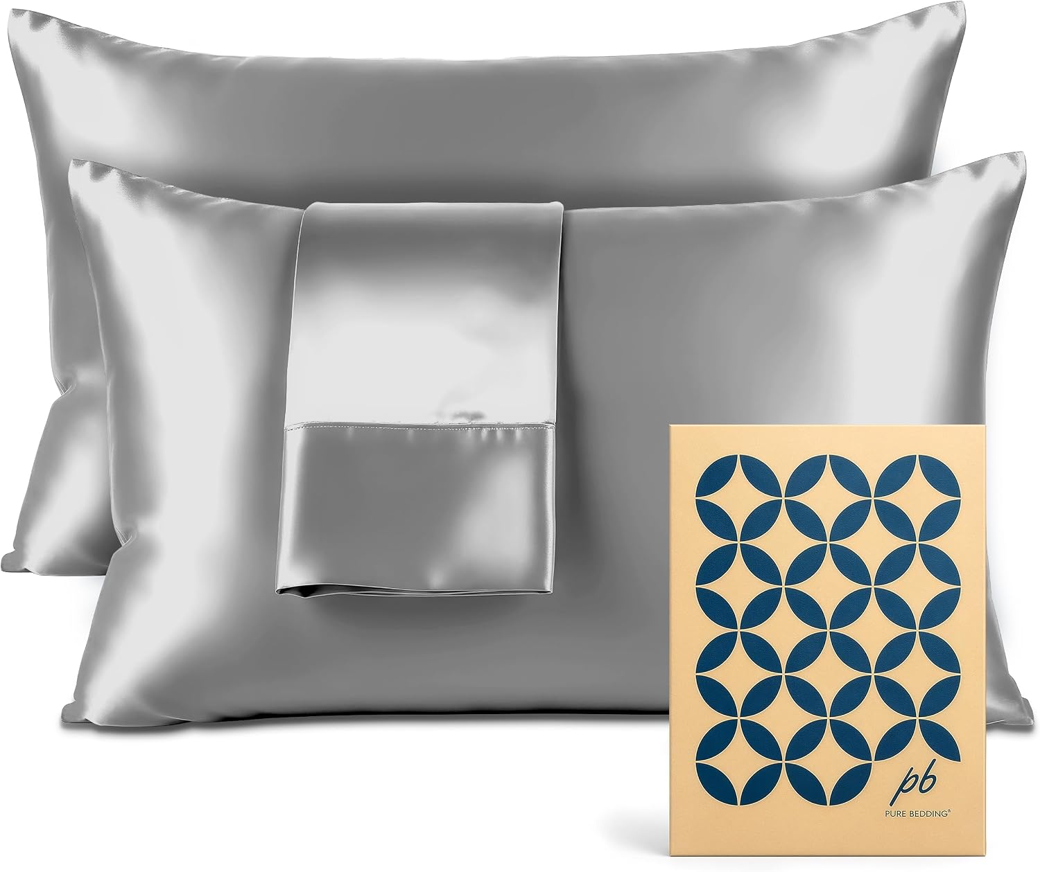 PureBedding Pure Bedding Satin Pillowcase 2 Pack - Queen Size (20"x30", Grey) - Silky Pillow Cases for Hair and Skin - Satin Pillow Covers…