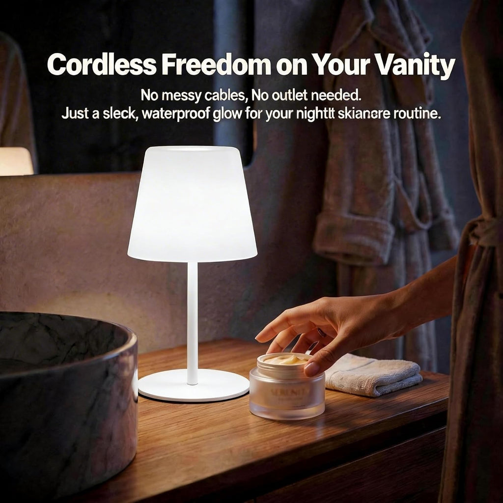 Litluzecozy Clean White Cordless Lamp for Nursery, Waterproof Rechargeable Shower Lamp with 4000mAh Battery, 3-Color Stepless Dimmable Nigh…