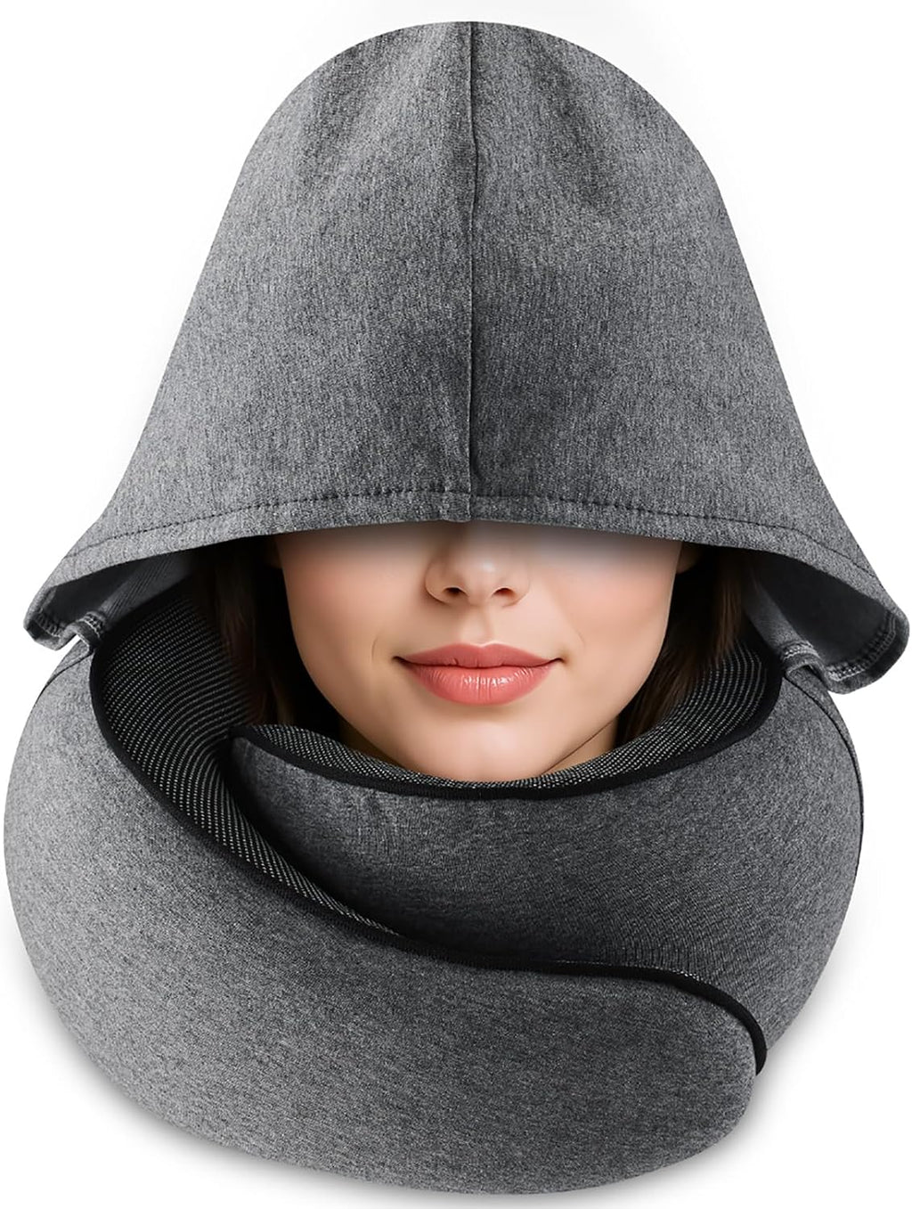 Travel Pillow with Hood (Dark Gray) - for Airplane Travel and Car Ride Nap, Foldable Hood, Slow-Rebound Memory Foam, 360 Ergonomic…