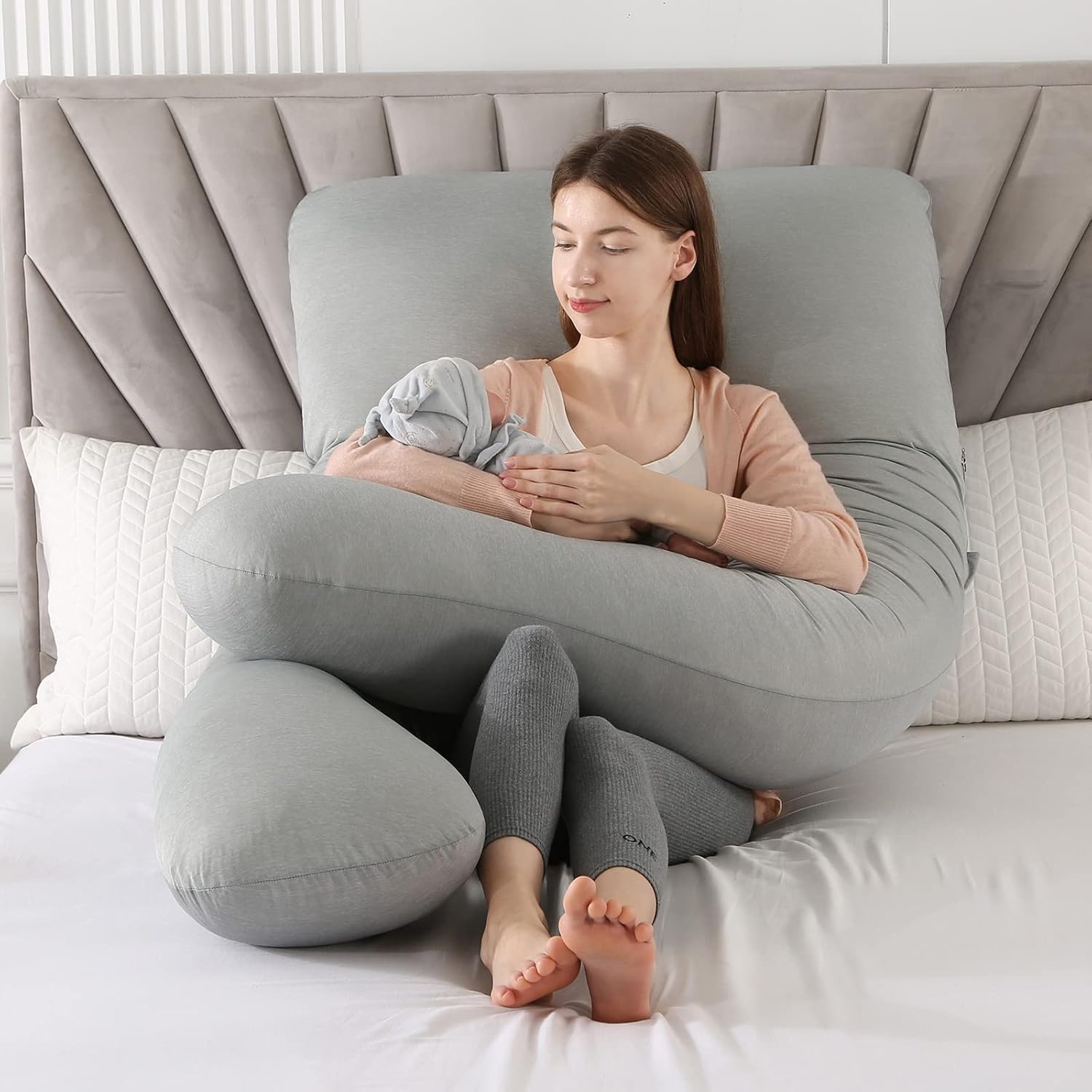 Amagoing Cooling Pregnancy Pillow for Sleeping, 55 inch U Shaped Full Body Maternity Pillow Support for Back, Hip, Belly, Legs for Pregnant…