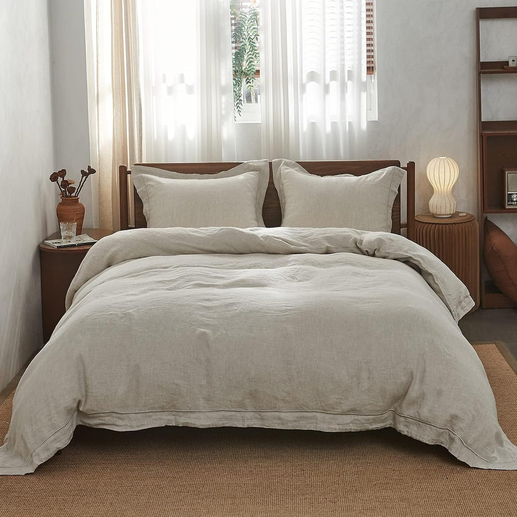 Simple&Opulence 100% Washed Linen Duvet Cover with Embroidered, 2 Pieces Soft Farmhouse Comforter Set with Button Closure,1…
