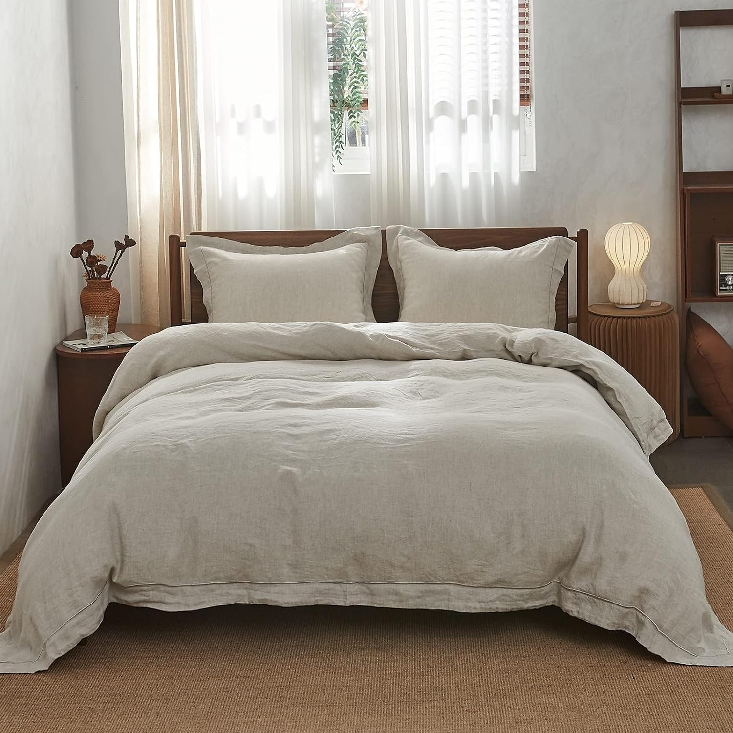 Simple&Opulence 100% Washed Linen Duvet Cover with Embroidered, 2 Pieces Soft Farmhouse Comforter Set with Button Closure,1…