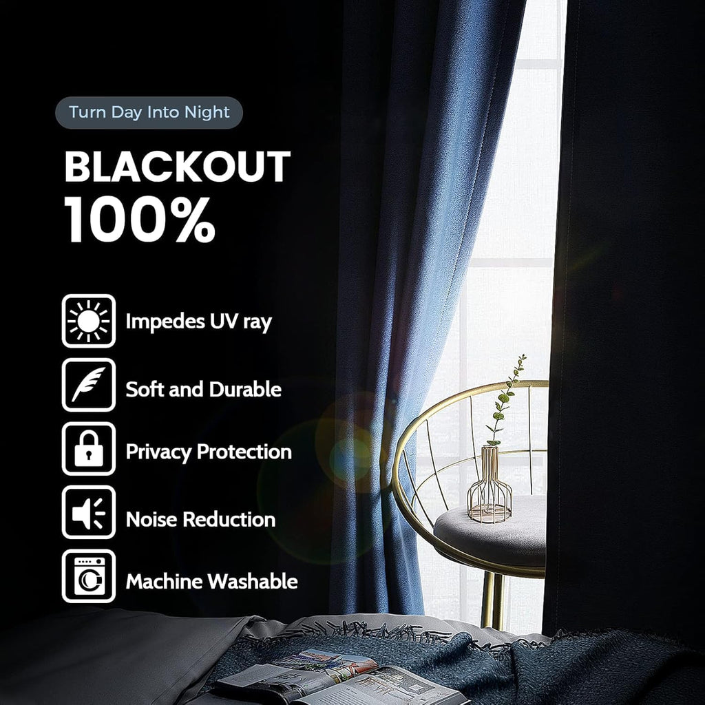 SimpleHome 100% Blackout Curtains for Bedroom, Thermal Insulated Navy Blue Grommet Window Drapes Room Darkening Curtains for Living Room wit…