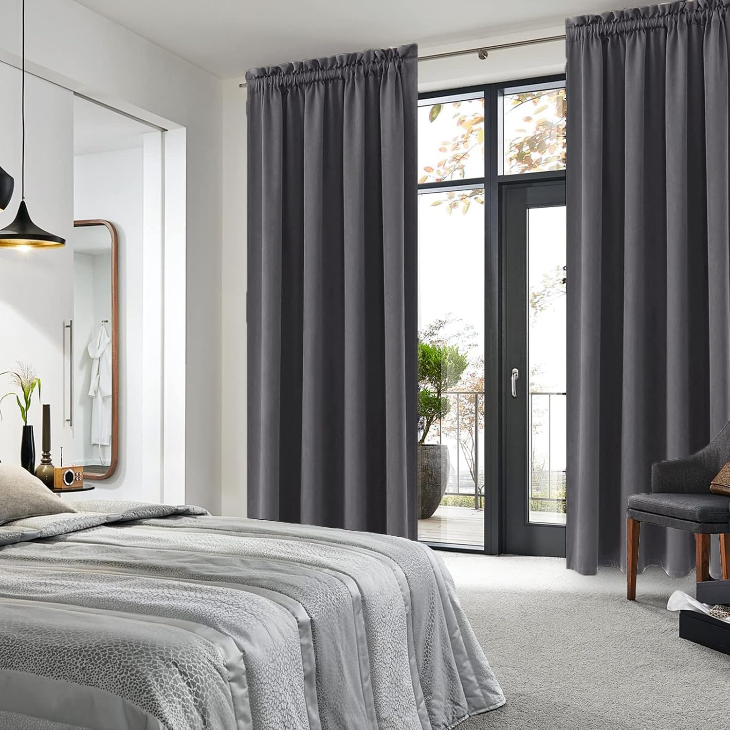Dwcn Blackout Curtains for Bedroom 84 Inch Length 2 Panels Set, Solid Thermal Insulated Energy Saving Rod Pocket Window Treatment Curtains…