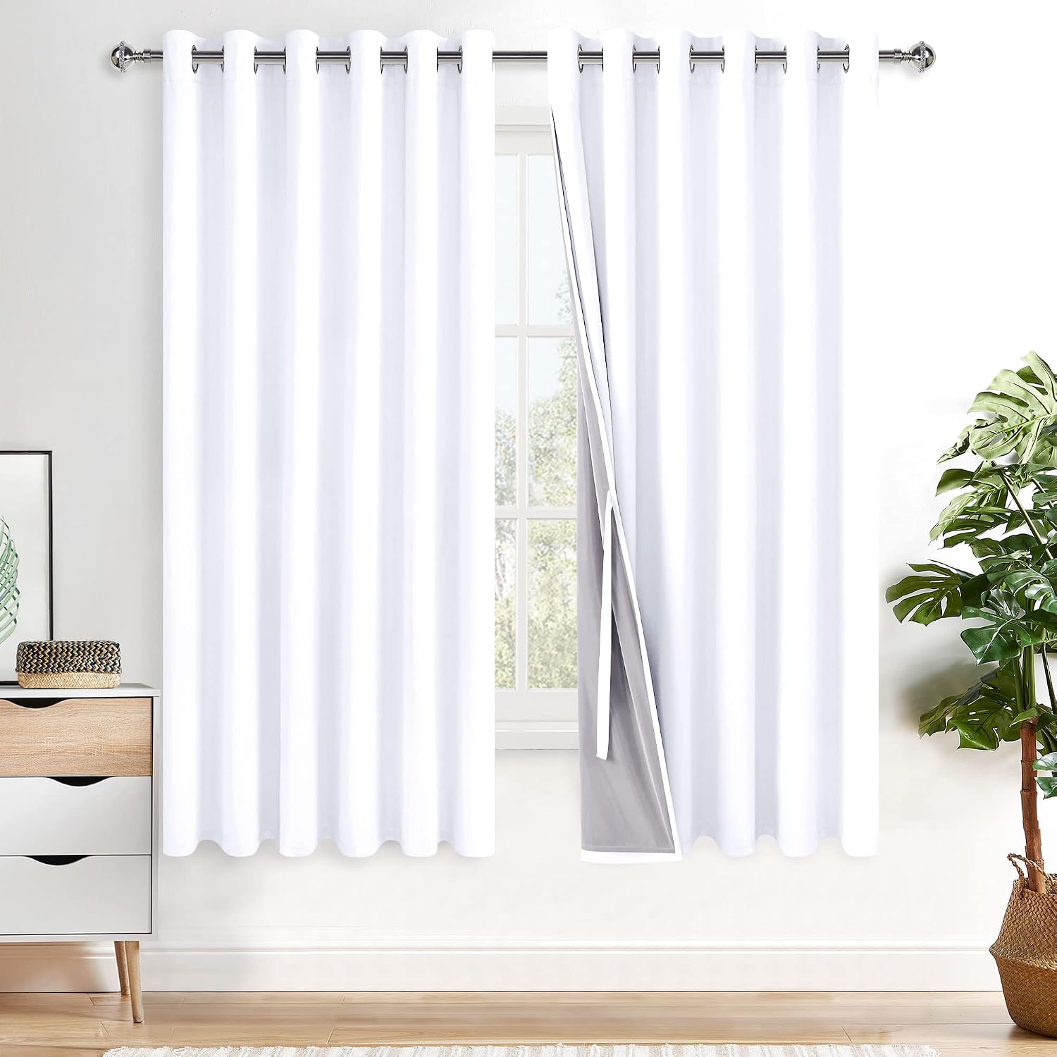 Xwzo Full Blackout Curtain - Thermal Insulated Black Liner Curtains, Noise Reducing and Heat Blocking Drapes for Hall and Studio Large Wind…
