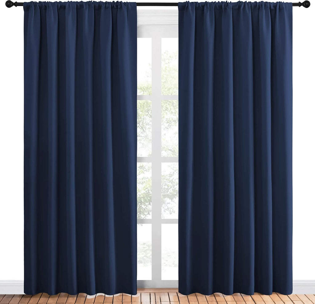 NICETOWN Living Room Curtains, Blackout Draperies, Home Decorations Thermal Insulated Solid Rod Pocket Blackout Drapes for Cafe (Navy…