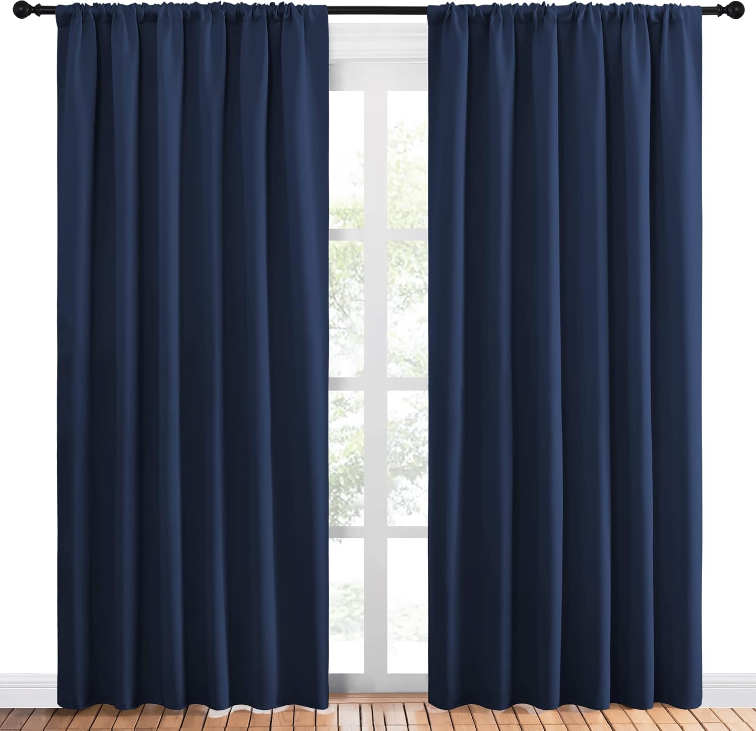NICETOWN Living Room Curtains, Blackout Draperies, Home Decorations Thermal Insulated Solid Rod Pocket Blackout Drapes for Cafe (Navy…