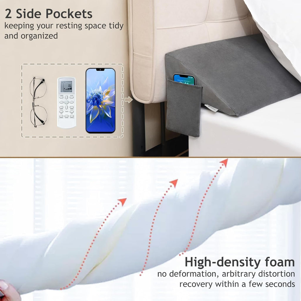 Vekkia King Bed Wedge Pillow for Headboard Gap Filler (0-5"), High-Density Foam, Prevents Pillows & Items from Falling, Ergonomic Design…