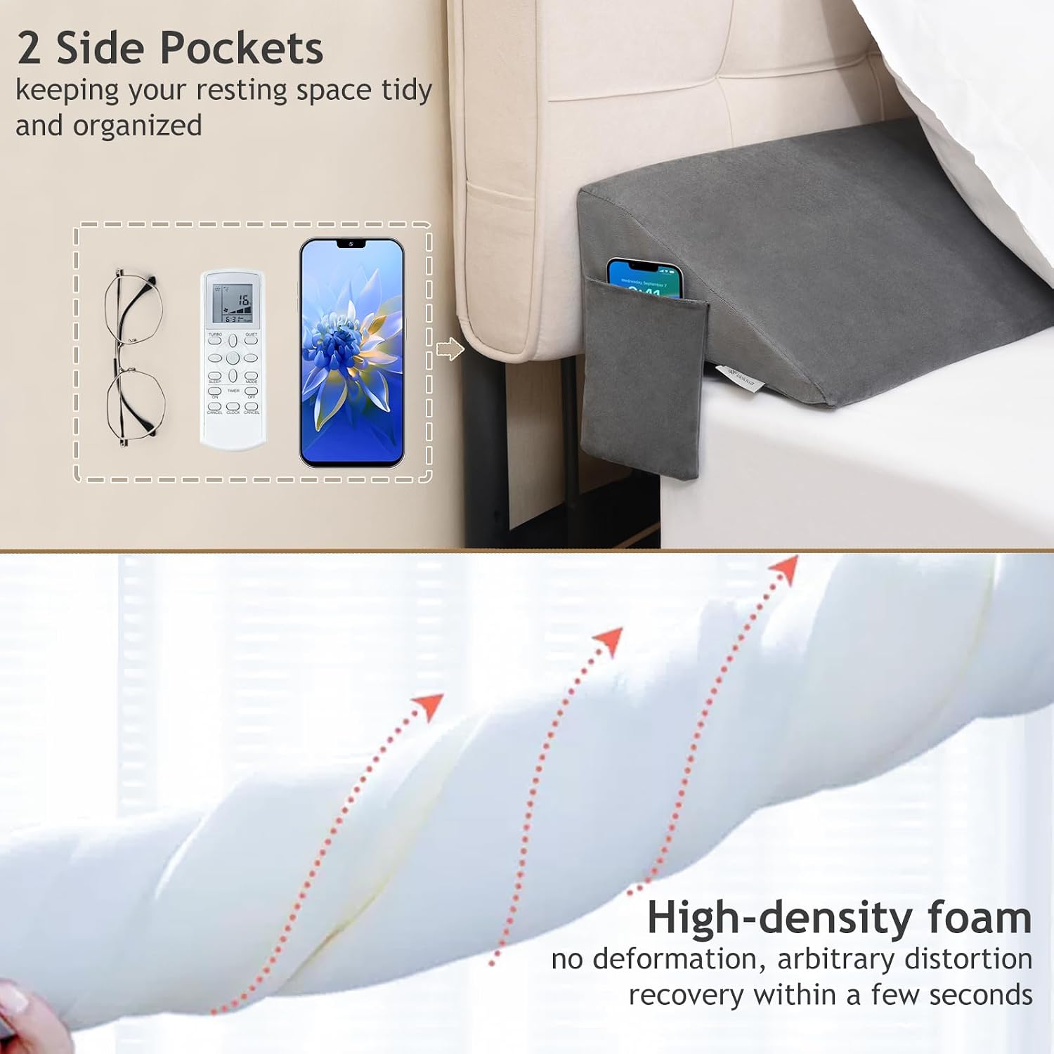 Vekkia Queen Bed Wedge Pillow for Headboard, Bed Gap Filler(0-5") for Gap Between Mattress and Headboard/Wall, Prevents Pillows & Items…