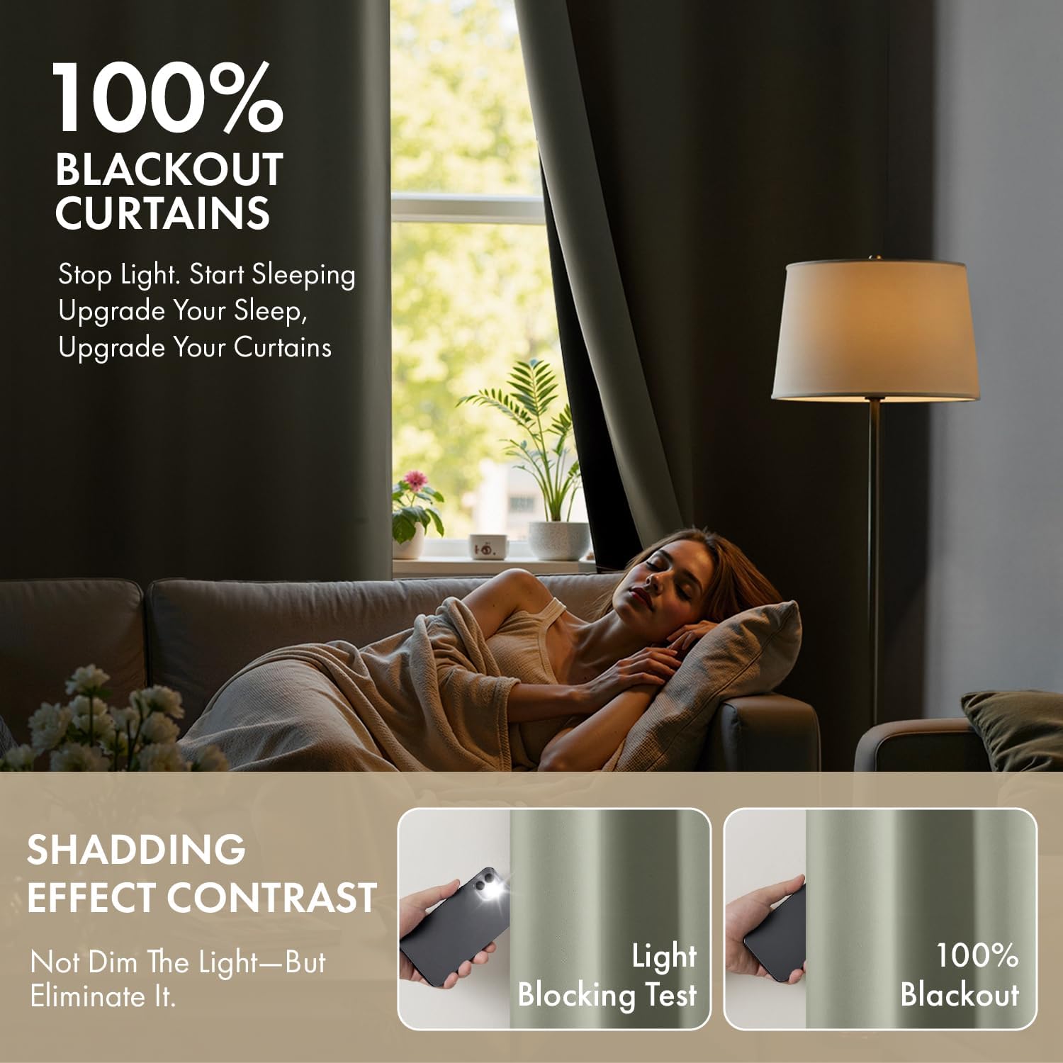 Miulee Sage Green 100% Blackout Curtains for Bedroom 84 Inch Long, 2 Thick Layers Thermal Insulated Black Out Window Curtains with Black Li…