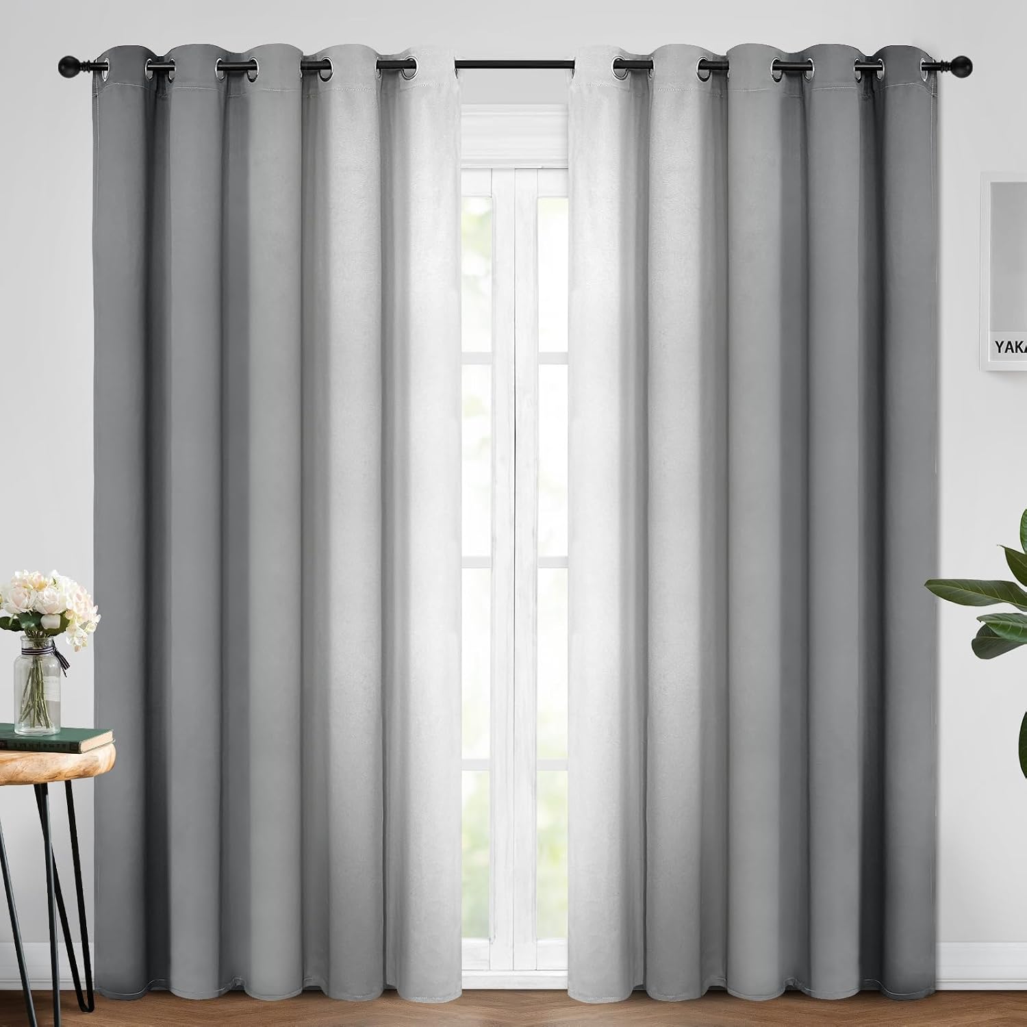Yakamok Room Darkening Ombre Curtains 84 Inch Length, Grey and Greyish White Thermal Insulated Gradient Color Curtains, Light Blocking Gromm…