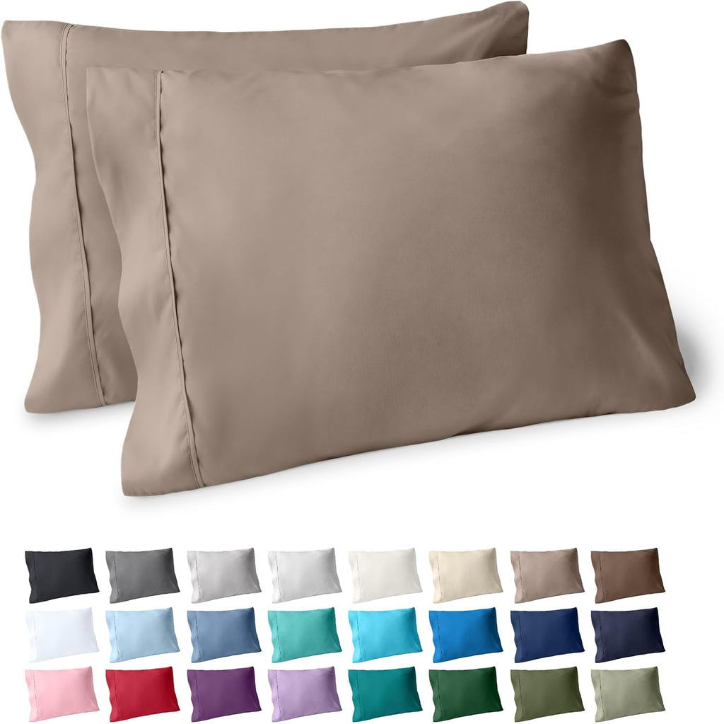 BareHome Bare Home Microfiber Pillow Cases - Standard/Queen Size Set of 2 - Cooling Pillowcases - Double Brushed - Taupe Pillowcases 2 Pack…