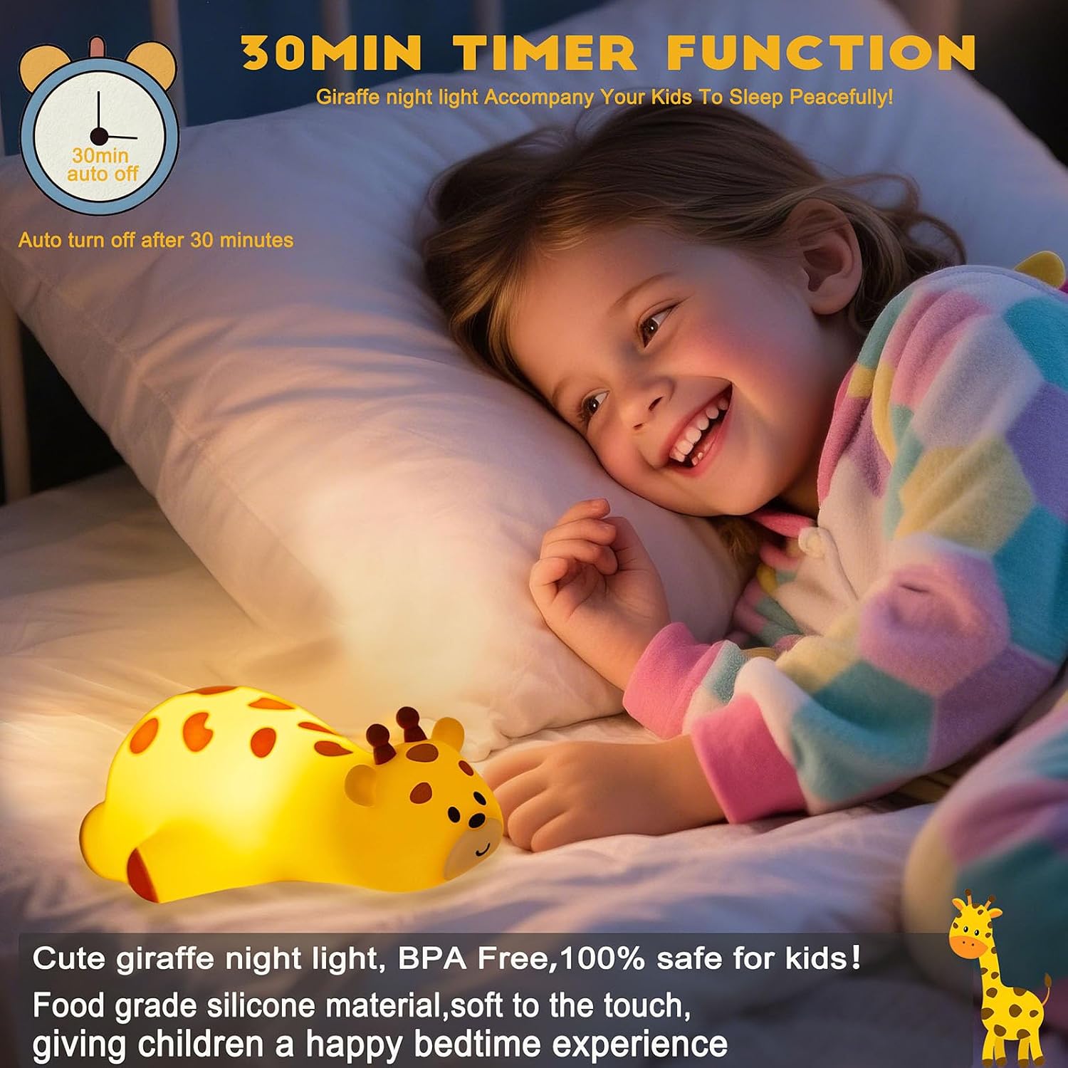 DREAMING MY DREAM Cute Giraffe Night Light for Kids,3 Levels Dimmable Bedside Touch Lamp Rechargeable Squishy Nursery lightwith 30min…