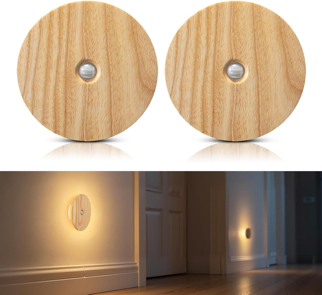 Motion Sensor Night Lights Wood, Rechargeable Battery-Powered Magnetic Stick-On Night Lights Wall Lights for Hallway, Bedroom, and Stairs…