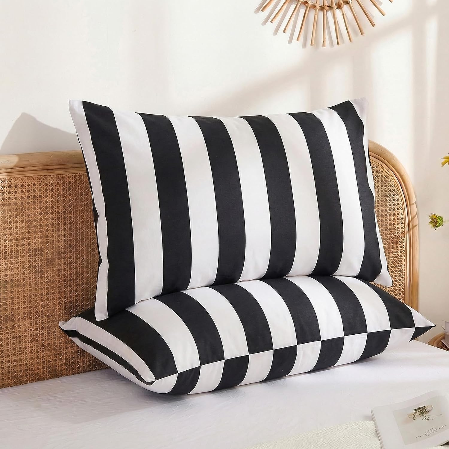 Merryword King Size Pillowcases, 100% Cotton Pillow Cases, Black and White Striped Pillowcases, Soft Breathable Wide Stripes Pillow Covers,…