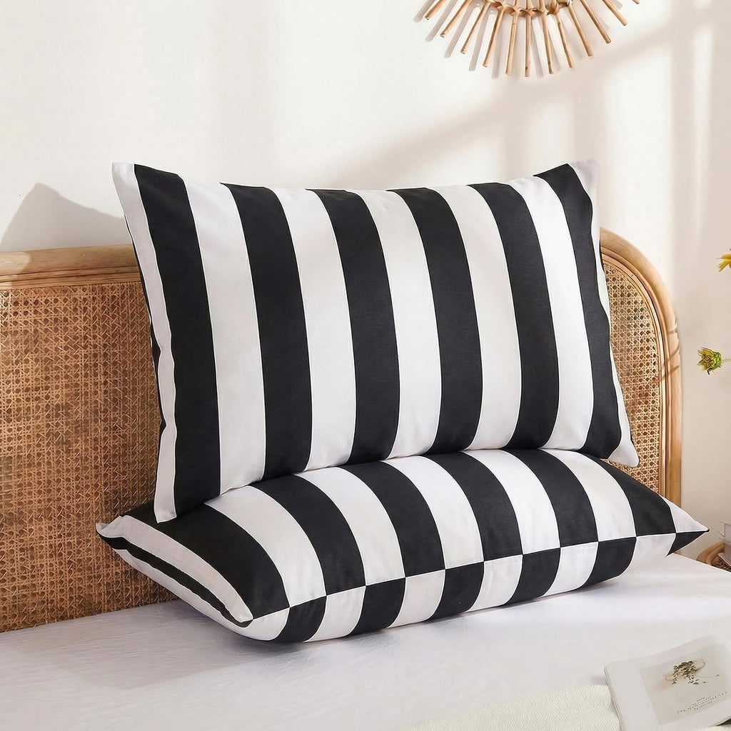 Merryword Standard Size Pillowcases, 100% Cotton Pillow Cases, Black and White Striped Pillowcases, Soft Breathable Wide Stripes Pillow Cov…