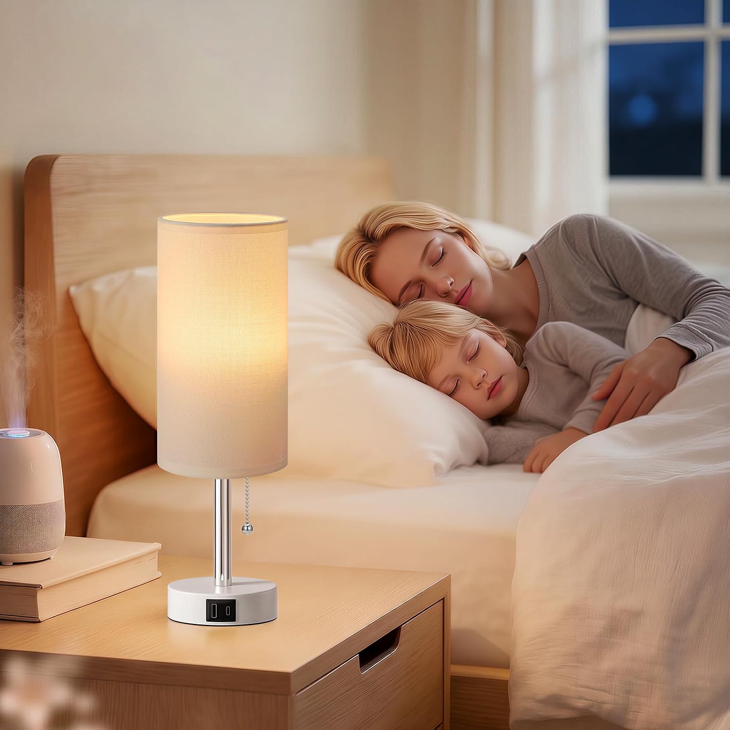 Dicoool Small Bedside Table lamp for Bedroom - 3 Color Modes, Desk Lamp with USB-C and USB-A Charging Ports, Pull Chain, Nightstand Light…