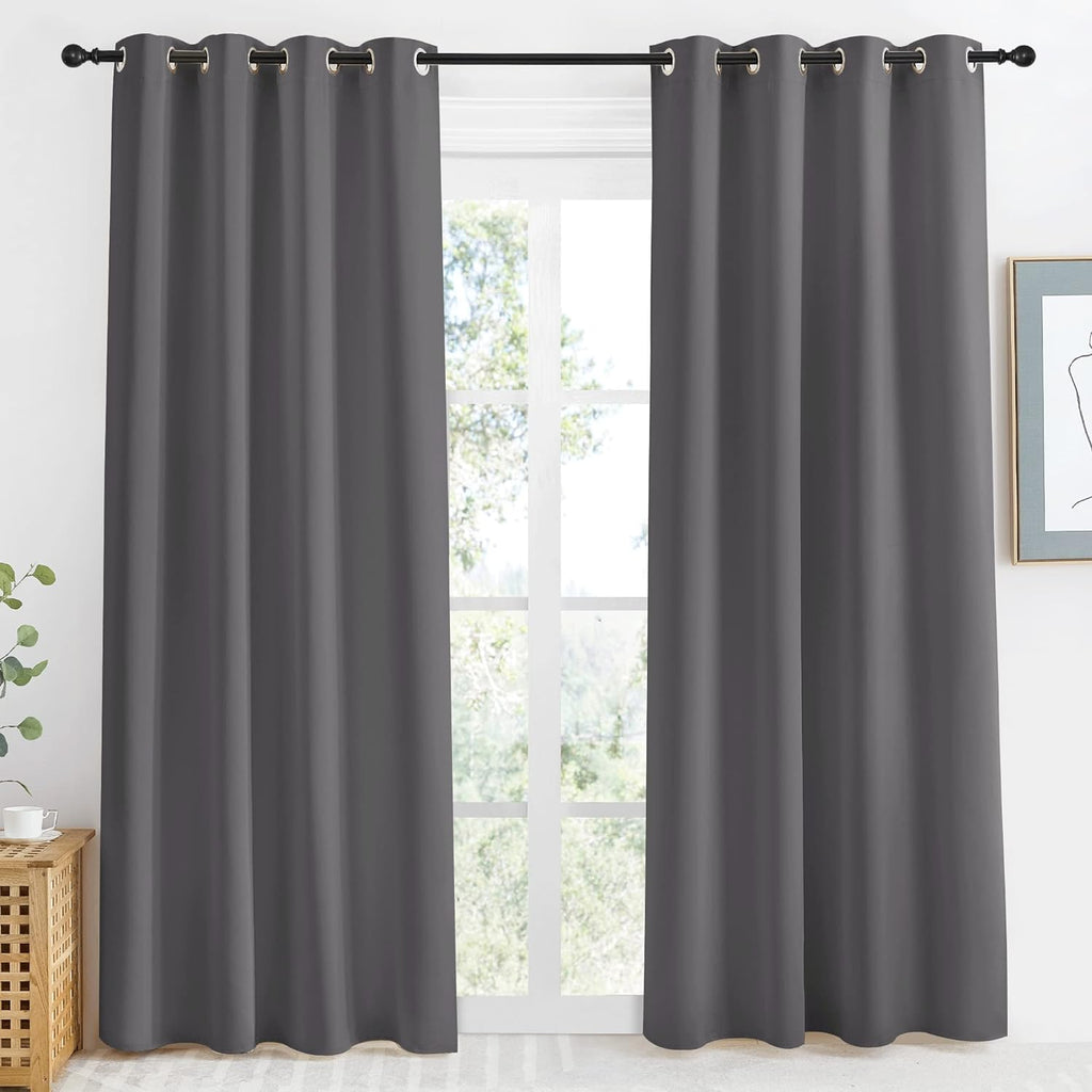 NICETOWN Grey Blackout Curtain 86 inch Long, W55 x L86, 1 Panel, Thermal Insulated Window Treatment with Grommet Room Darkening Thermal…