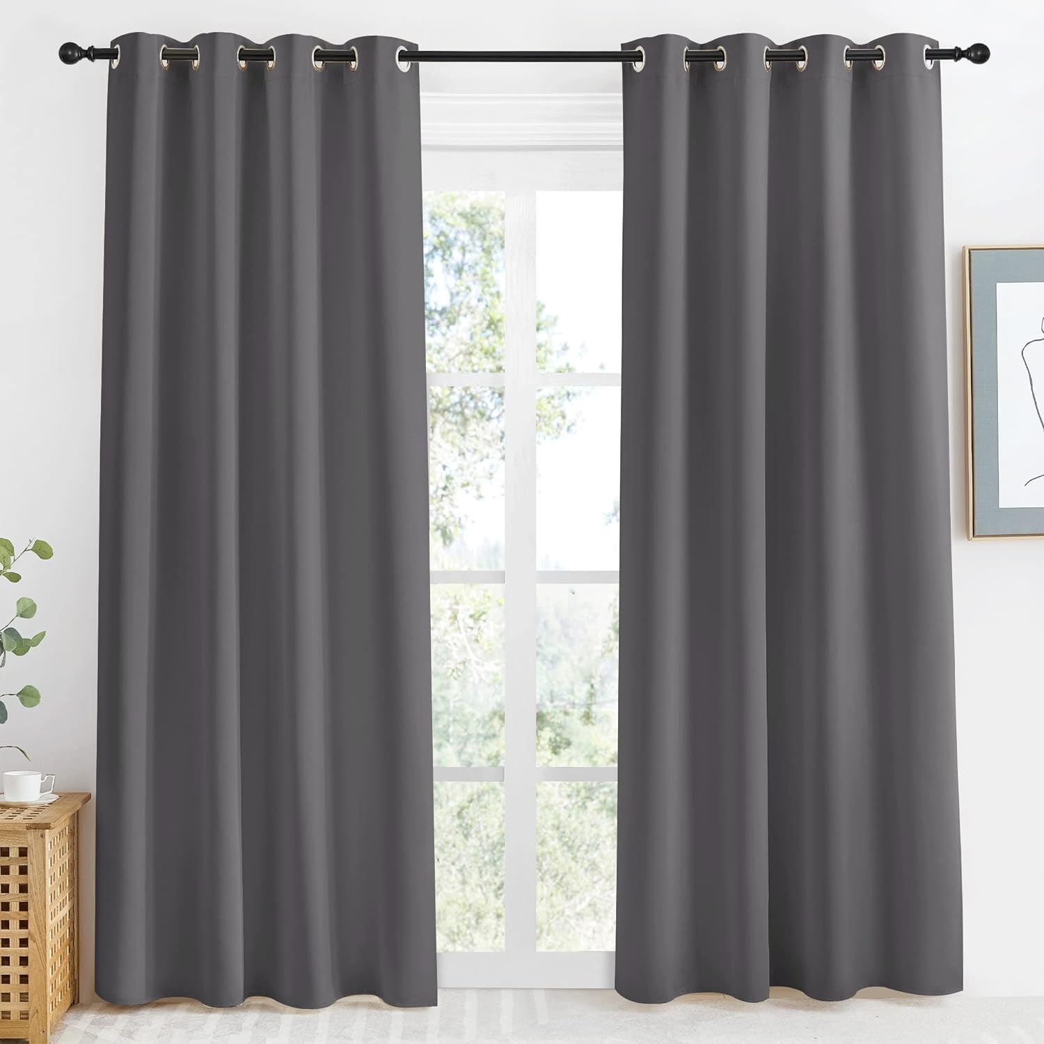 NICETOWN Grey Blackout Curtain 86 inch Long, W55 x L86, 1 Panel, Thermal Insulated Window Treatment with Grommet Room Darkening Thermal…