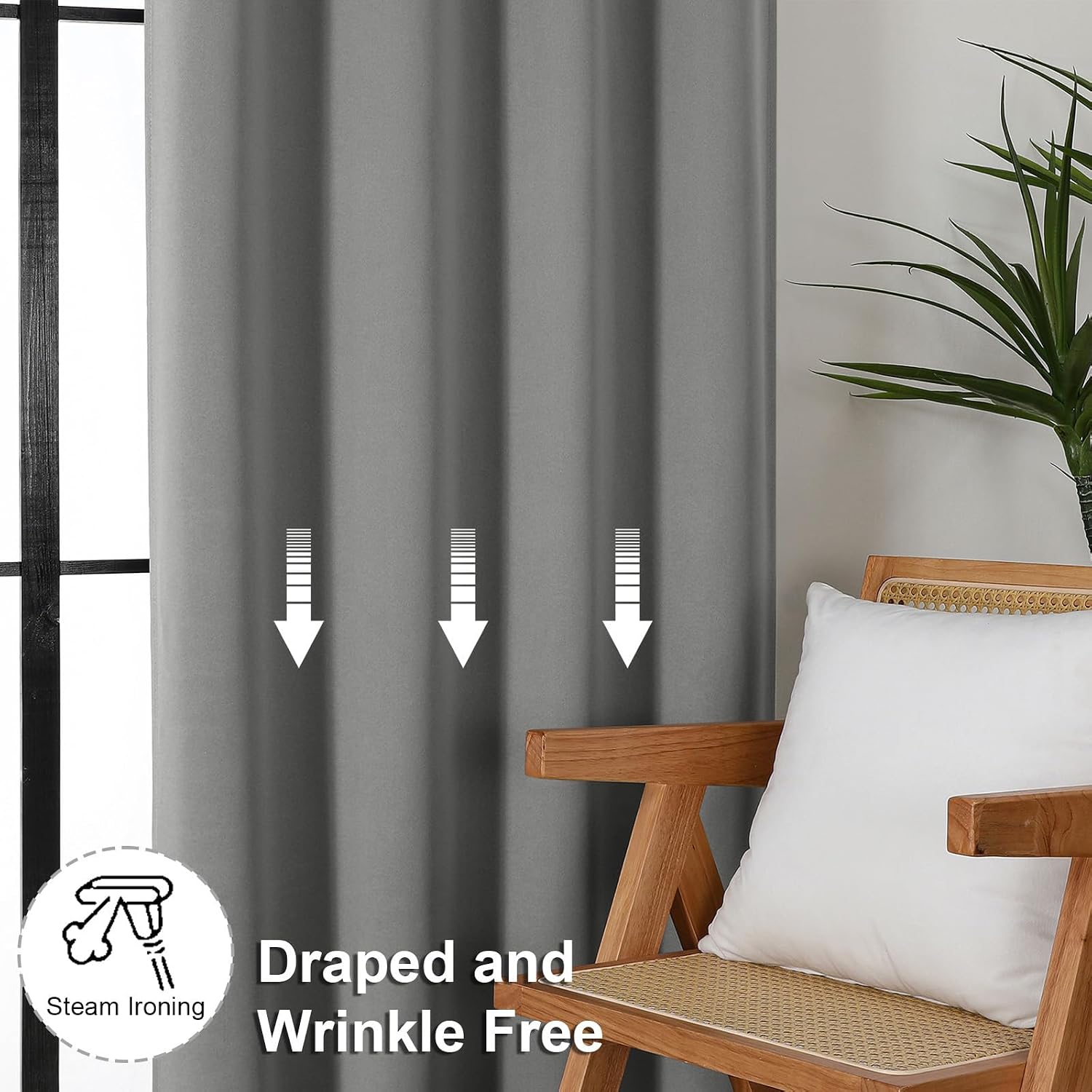 Simplebrand Light Grey Blackout Curtains for Bedroom 96 Inches Long 2 Panels, Solid Thermal Insulated, Energy Saving Living Room Window Tre…