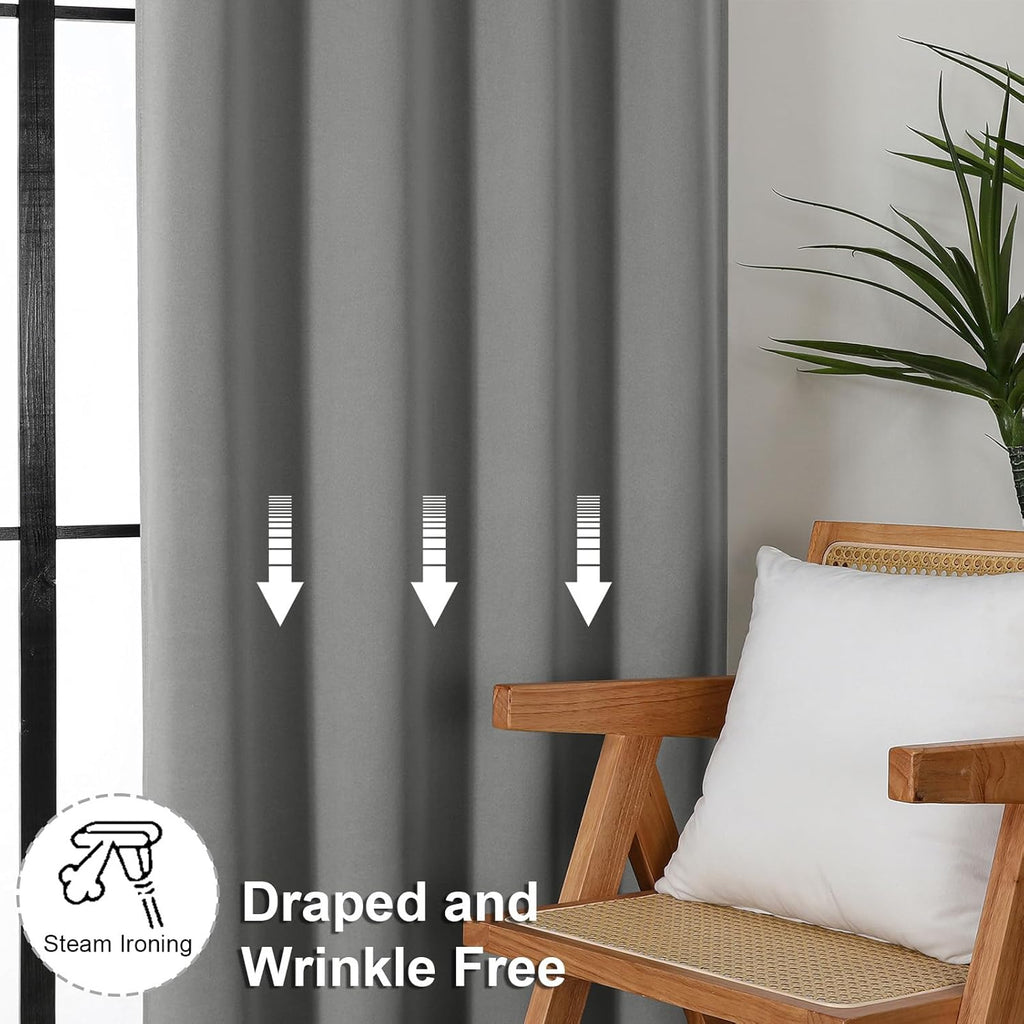 Simplebrand Ava Light Grey Blackout Curtains for Bedroom 90 Inches Long 2 Panels Set, Solid Privacy Energy Saving Living Room Window Treatm…