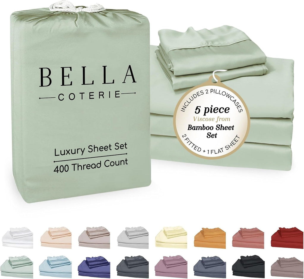 Bella Coterie Luxury Bamboo Viscose Split King Size Sheet Set | 2 Fitted Sheets for Sleep Number & Adjustable Beds | 100% Organically…
