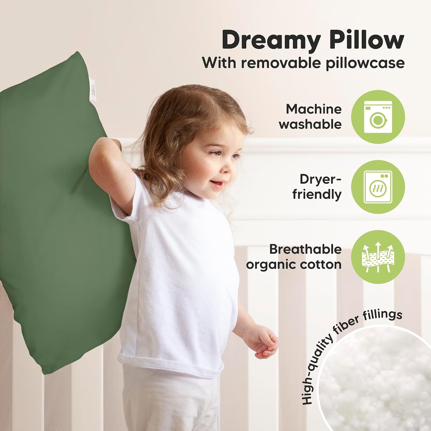 KeaBabies Toddler Pillow with Pillowcase, Jumbo 14X20 - Soft Organic Cotton Toddler Pillows for Sleeping - Machine Washable - Perfect for…