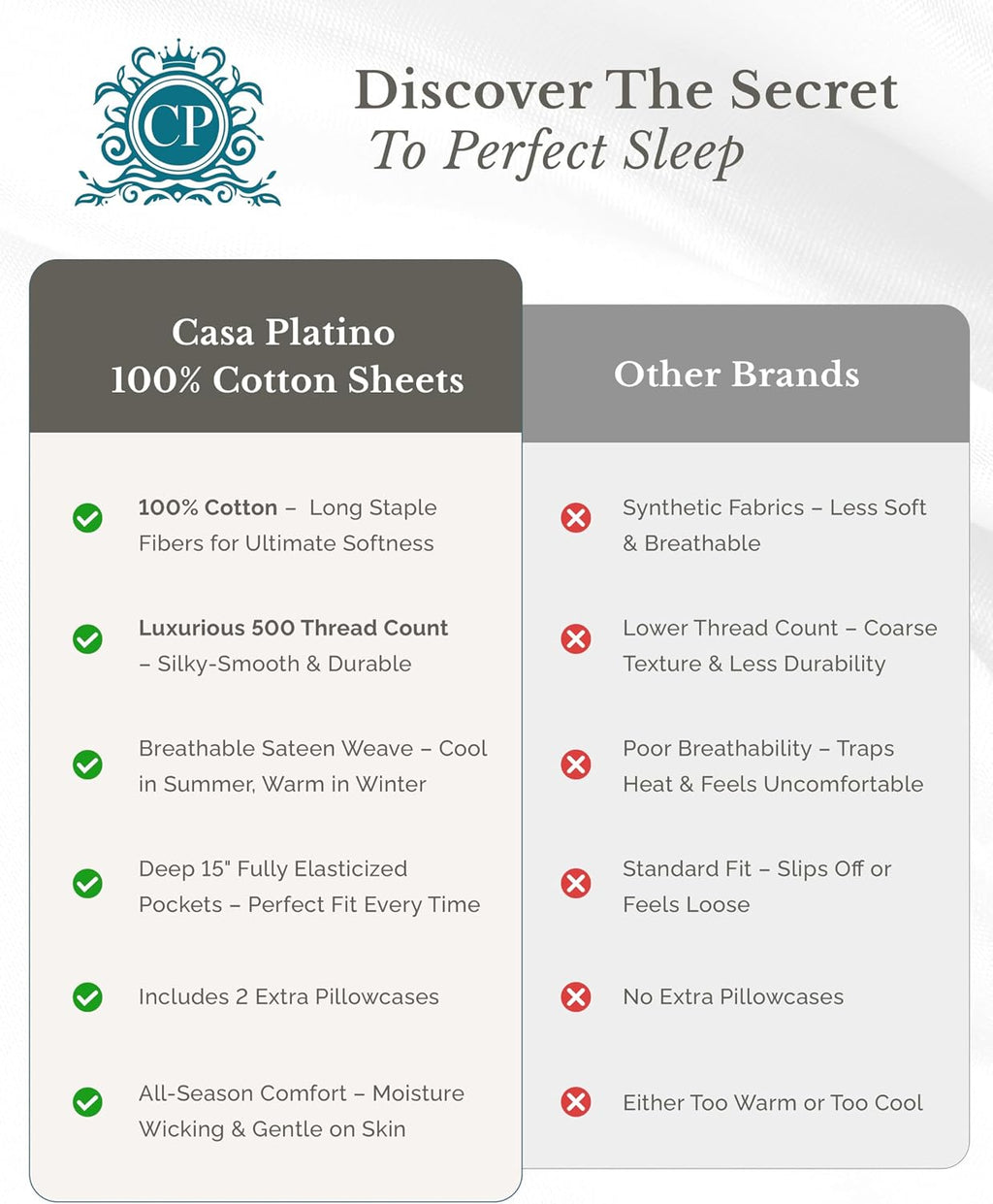 Casa Platino 100% Cotton Sheets Queen Size - 6 Pcs (1 Flat, 1 Fitted, 4 Pillowcases) - Striped 500 TC - Ultra Smooth Sateen Weave Bed…