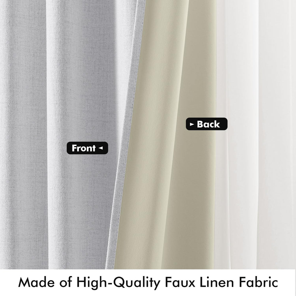 Miulee 100% Blackout Linen Curtains for Bedroom, Grayish White Solid Luxury Decor Thermal Insulation Room Darkening Drapes for Living Room…