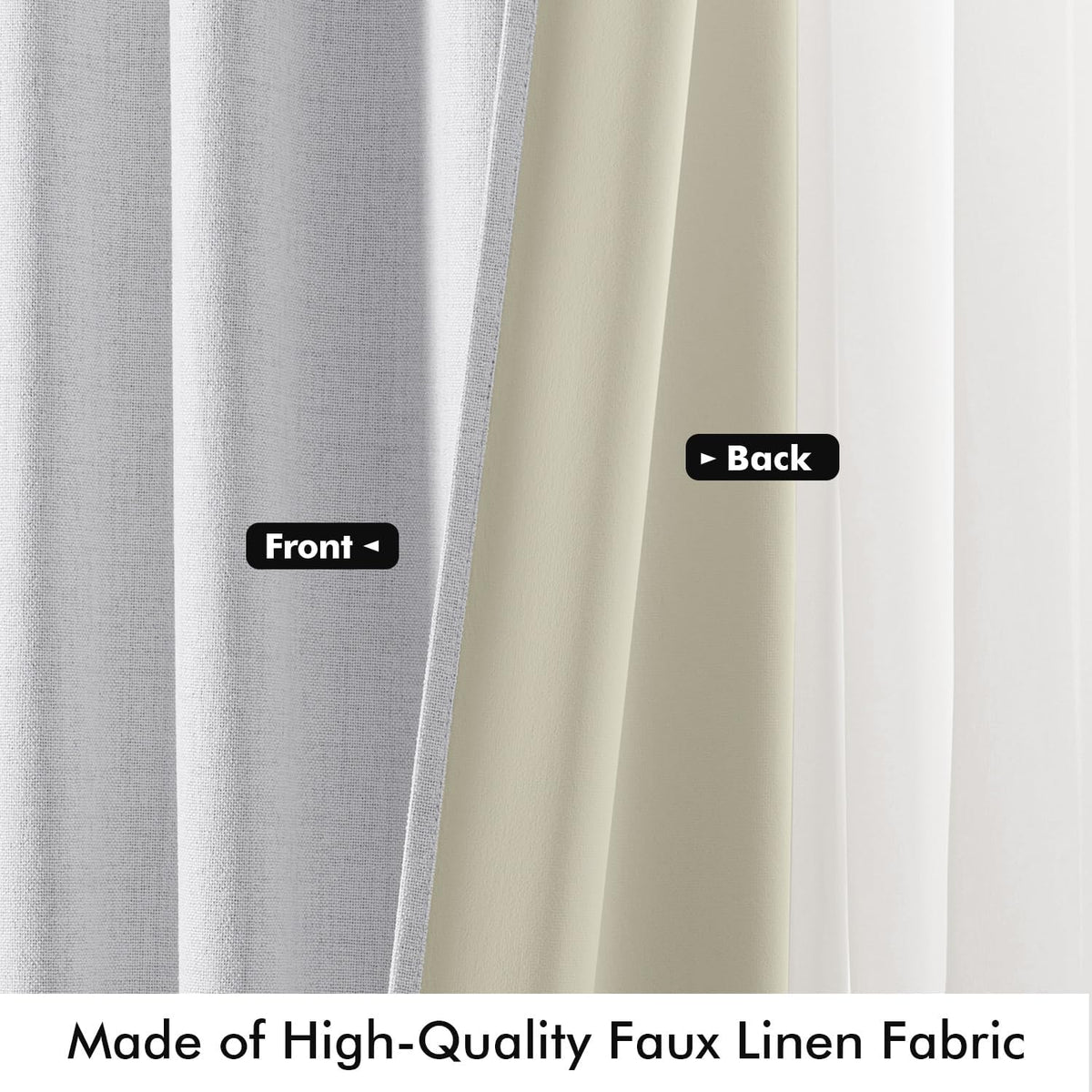 Miulee 100% Blackout Linen Curtains for Bedroom, Grayish White Solid Luxury Decor Thermal Insulation Room Darkening Drapes for Living Room…