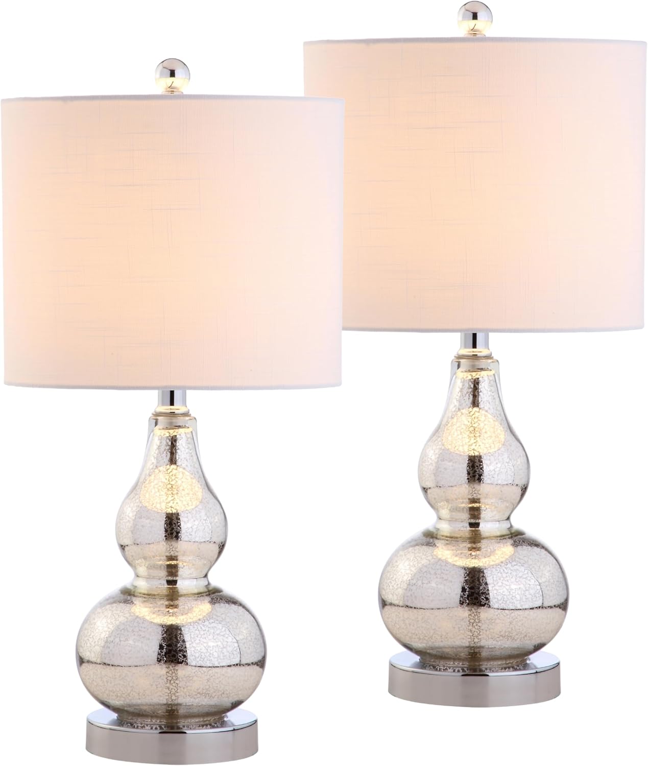 JONATHAN Y 20.5" Mercury Silver Glass Table Lamp, Modern Gourd Bedside Nightstand Lamp for Bedroom, Living Room, White Linen Shade, LED…