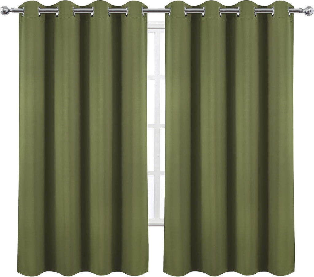 Lemomo Olive Green Blackout Curtains 52 x 63 Inch Length/Set of 2 Curtain Panels/Thermal Insulated Room Darkening Blackout Curtains for Bed…