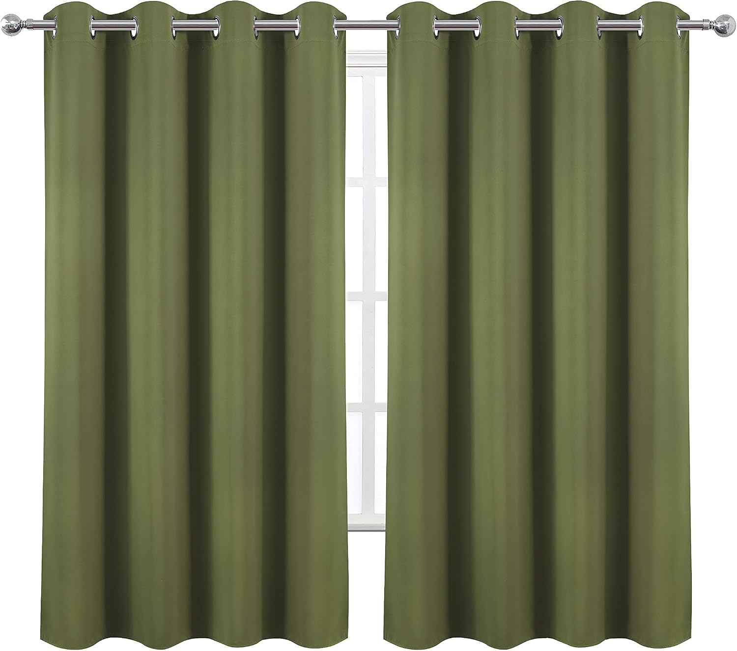 Lemomo Olive Green Blackout Curtains 52 x 63 Inch Length/Set of 2 Curtain Panels/Thermal Insulated Room Darkening Blackout Curtains for Bed…