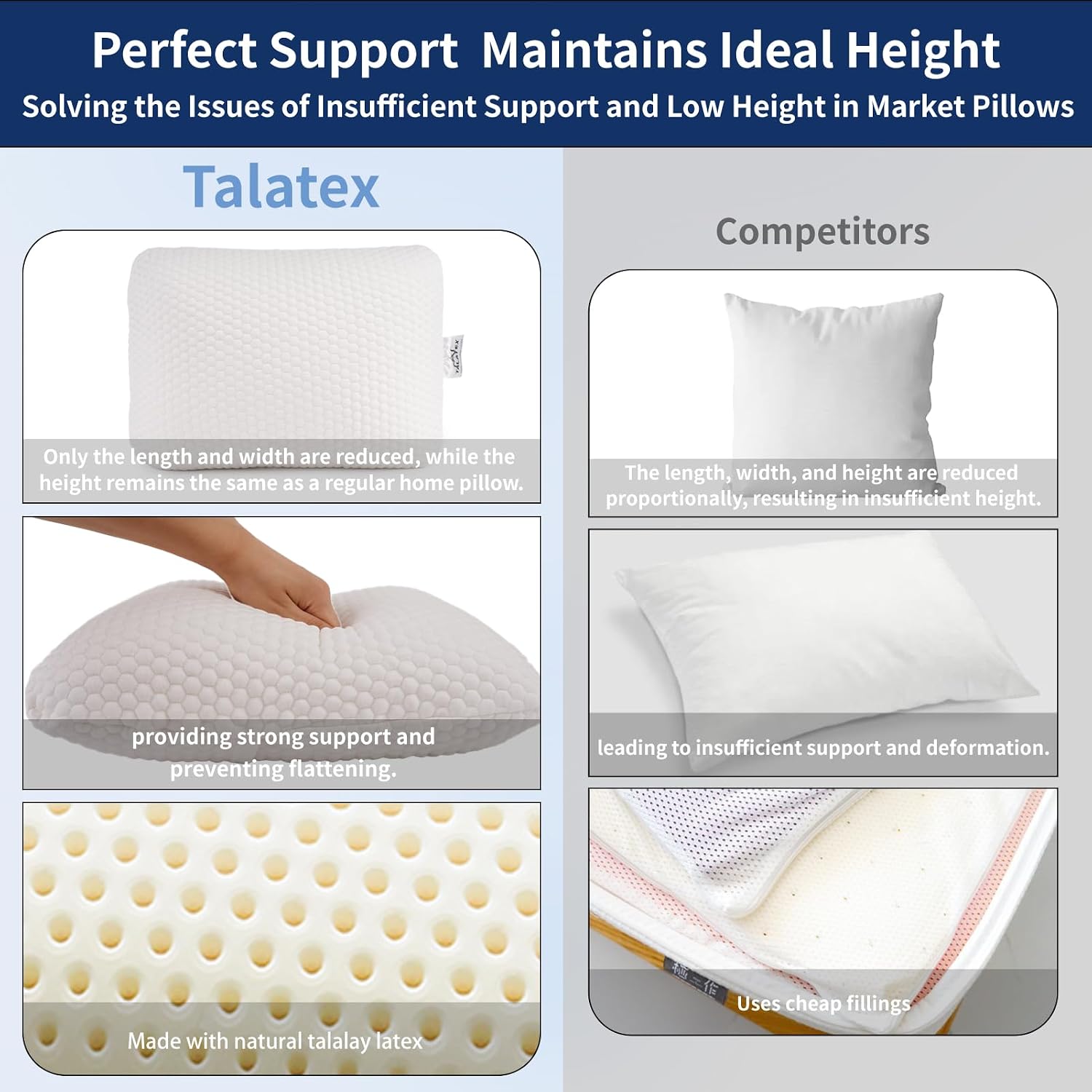 Talatex 100% Natural Premium Talalay Latex Travel Pillow, Camping Pillow, Small Camping Pillow with Compressible Stuff Sack, No Memory…