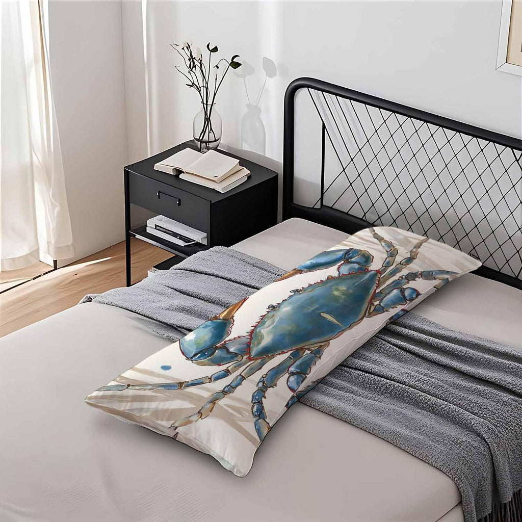 Crab Body Pillow Pillowcase, Ocean Beach Crab Sea Retro Body Pillow Cushion Covers, 20x54 Inch Bedding Body Pillows Protector Large…
