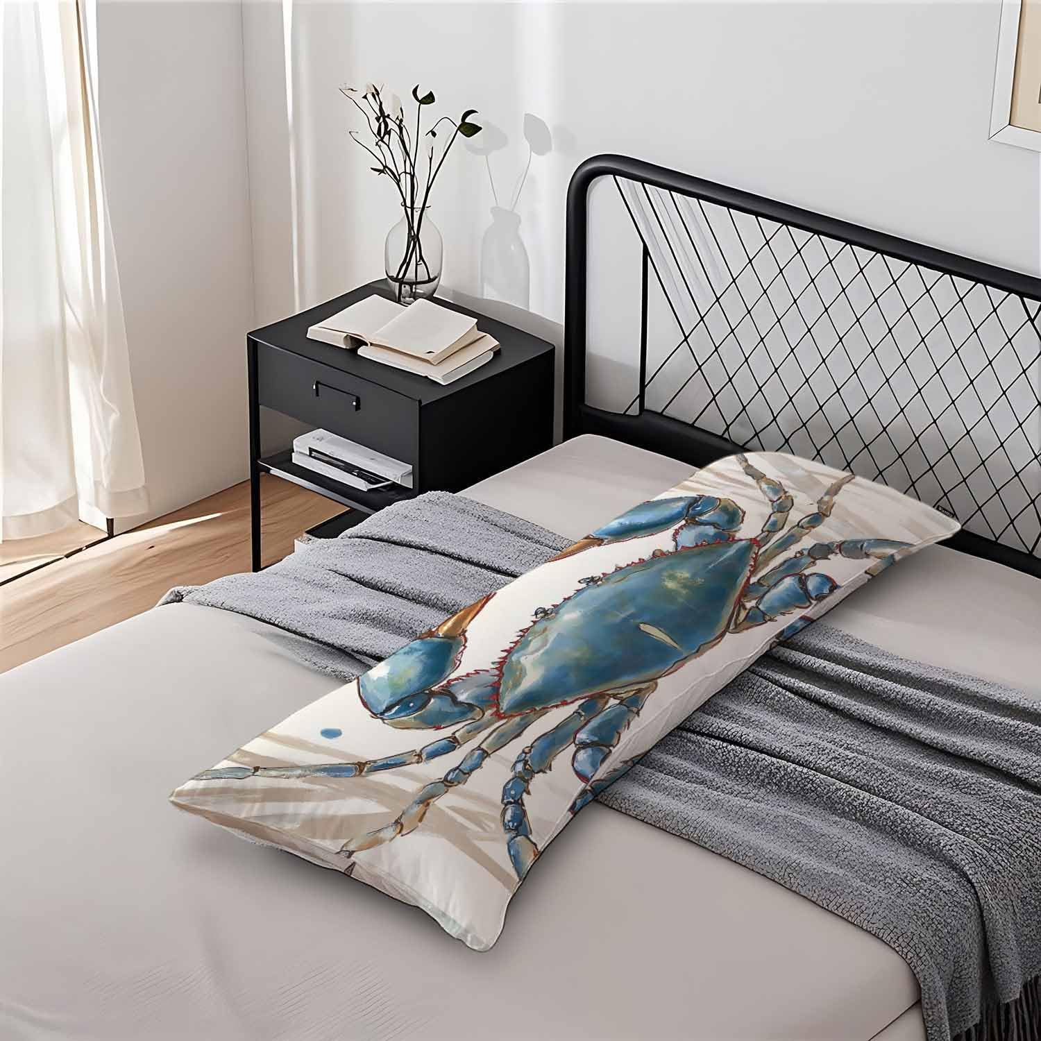 Crab Body Pillow Pillowcase, Ocean Beach Crab Sea Retro Body Pillow Cushion Covers, 20x54 Inch Bedding Body Pillows Protector Large…