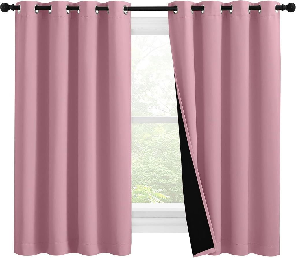 Nicetown 100% Blackout Curtains with Black Liners, Thermal Insulated Full Blackout 2-Layer Lined Drapes, Noise Cancellation Window Draperie…
