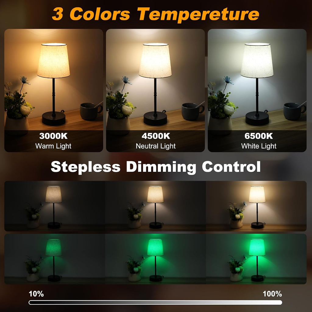 Ascher Bedside Table Lamp Set of 2, RGB Color Changing, 3 Color Temperatures, Dimmable Nightstand Lamp with USB C+A Ports, Touch Desk…