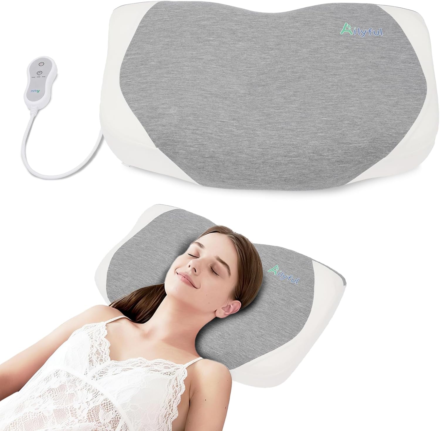 Heated Neck Support Pillow, Ergonomic Design with 5-Zone Support & 3-Level Heat, Auto Shut-Off Timer, 5V Safe Voltage for Sleeping…