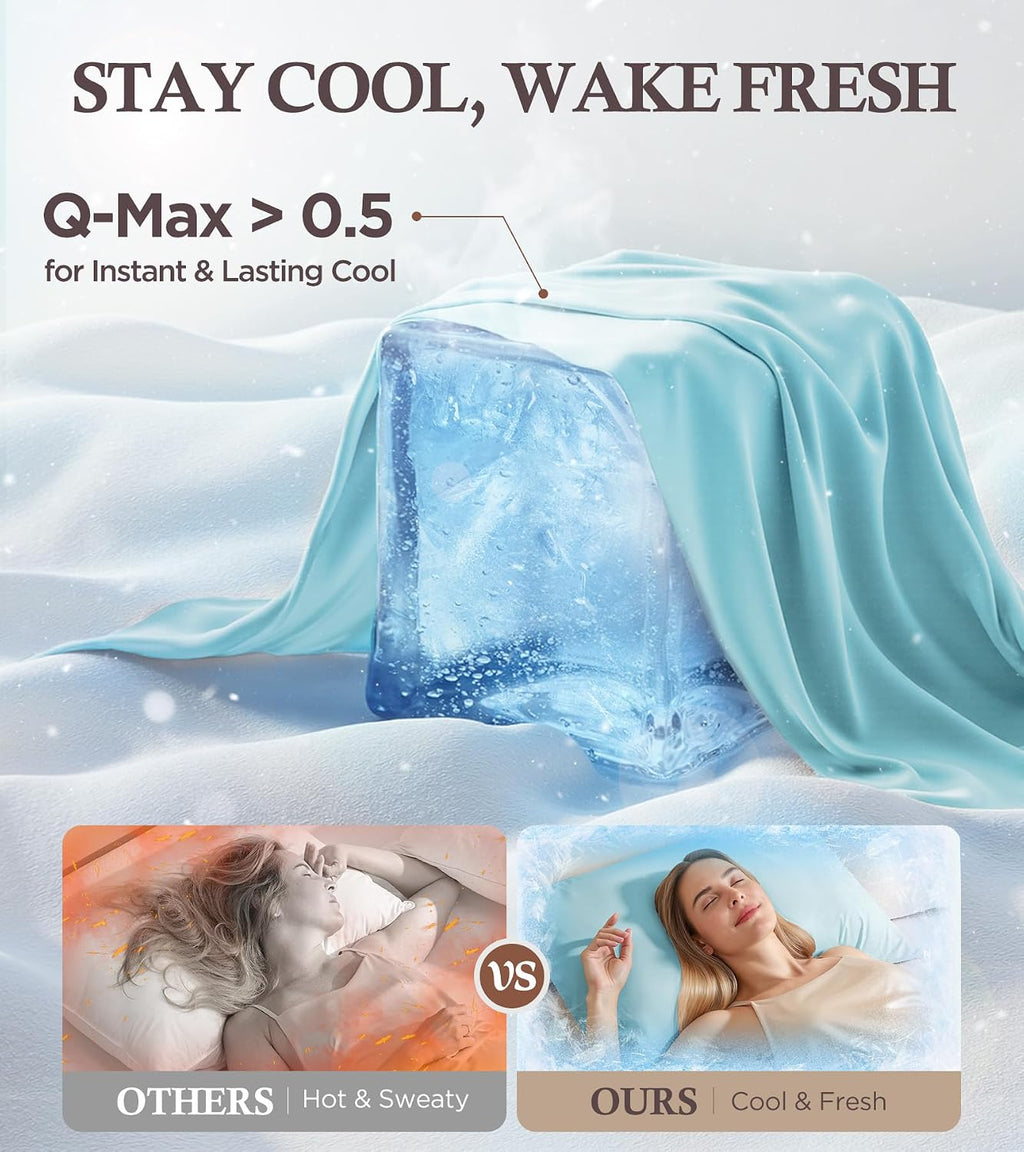 Rifens Instant Chill Cooling Pillowcase for Hot Sleepers, 2% HA Infused Pillowcase Hydrates Skin & Hair, Reduces Wrinkles & Frizz, Softer T…