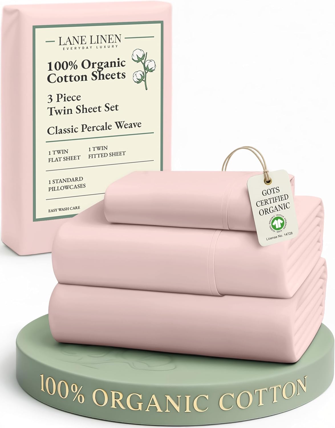 LaneLinen LANE LINEN reusable 100% Organic Cotton Twin Sheet Set, Hotel Quality Bedding Sheets & Pillowcases Set Twin Size, Soft & Comf…