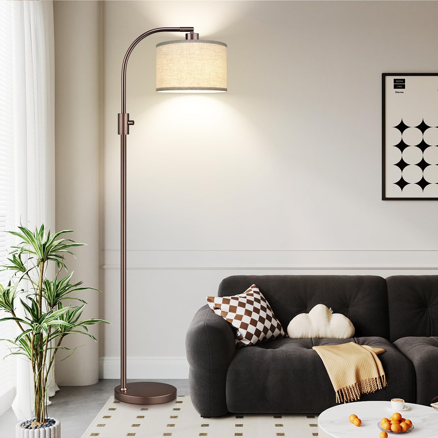 Nintiue Upgraded Modern Arc Dimmable Tall Standing Floor Lamp with Linen Shade, 1200 Lumens LED Bulb Included, for Living & Reading Room…