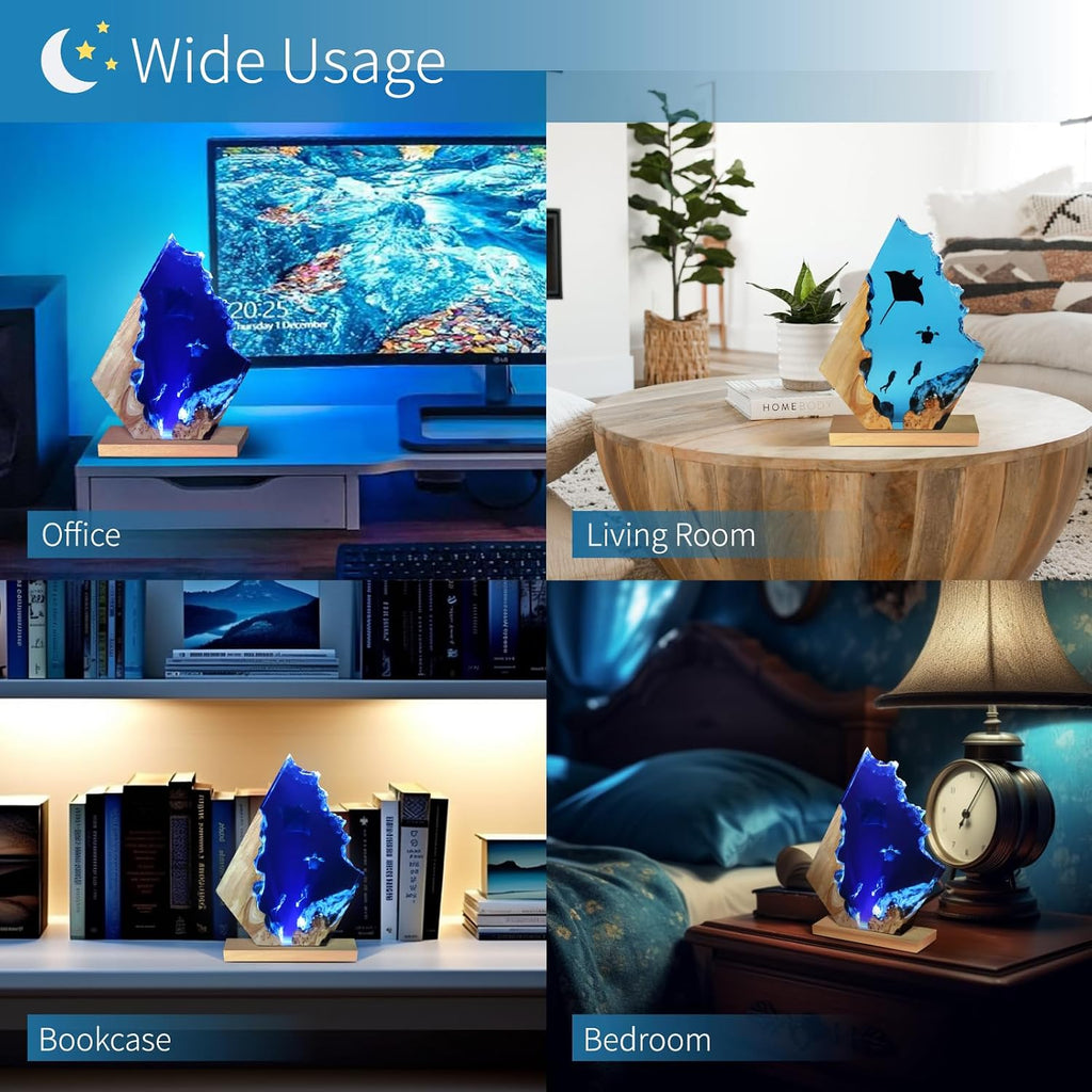 Epoxy Resin Lamp, Ocean Night Light, Artistry Home Decor Bedside Nightlight, Unique Resin Lighting, Nightstand Decorations for Bedroom…