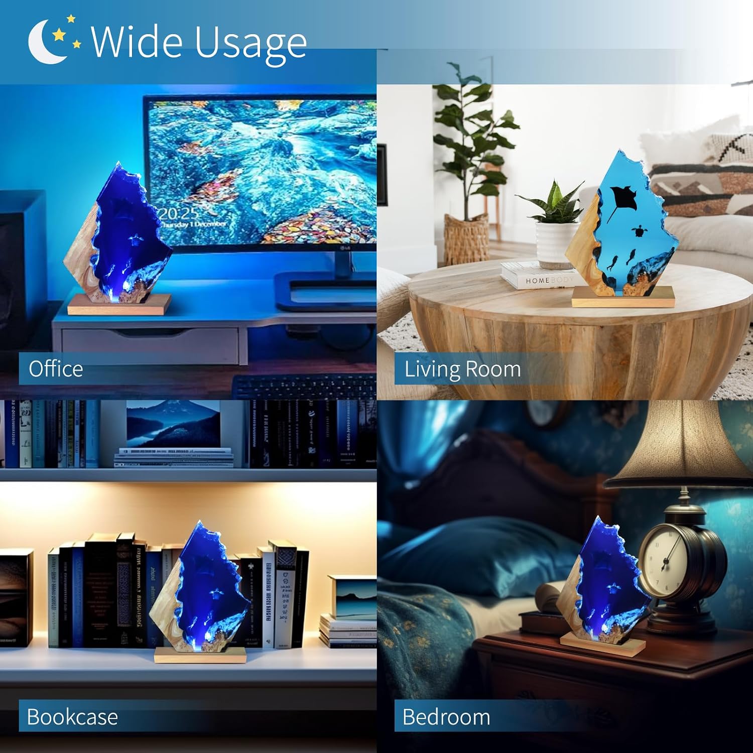 Epoxy Resin Lamp, Ocean Night Light, Artistry Home Decor Bedside Nightlight, Unique Resin Lighting, Nightstand Decorations for Bedroom…