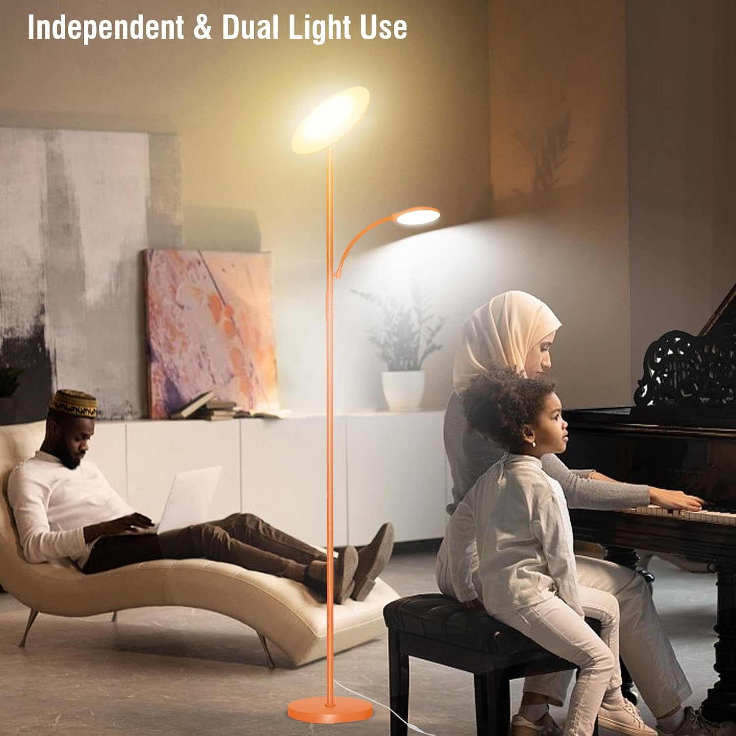 Marctronic Orange Floor Lamps for Living Room, 44W/4500LM Super Bright 2 in 1 LED Floor Lamp with Remote, Stepless Dimmable 50FT blue